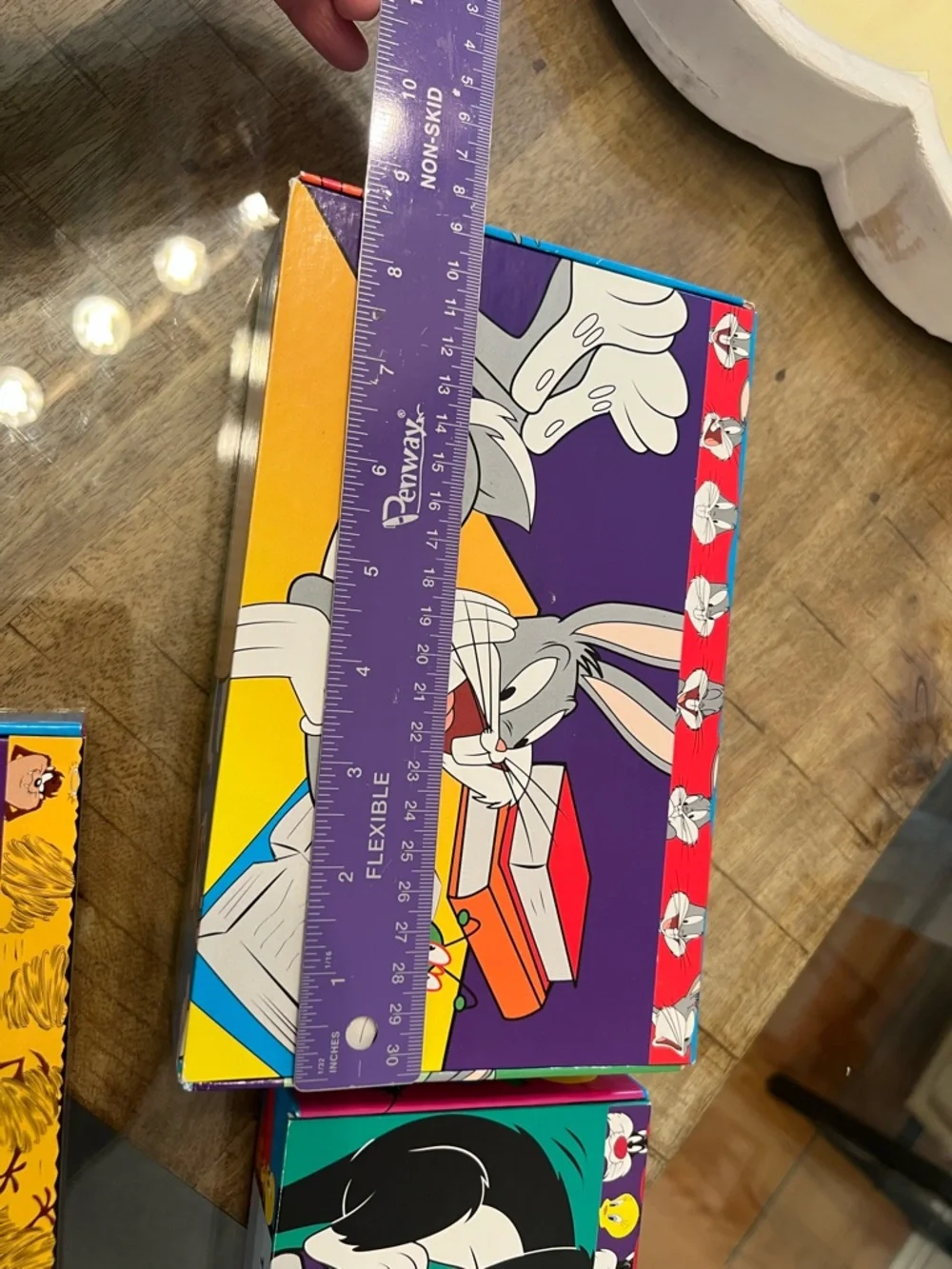 vintage 1990s Looney Tunes cardboard pencil boxes featuring characters